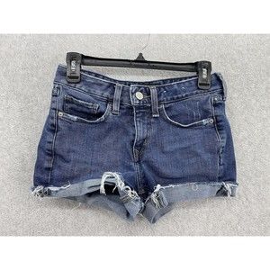 Express Women's Denim Blue Cut Off Shorts Size 0 Shortie Low Rise Distressed